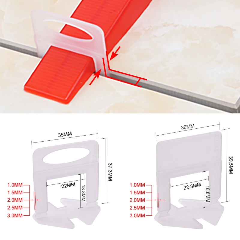 Mosaic Tile Supply - 100 stuks 1/1,5/2/2,5/3mm keramische tegel-niveauclips, tegelnivelleringssysteem,