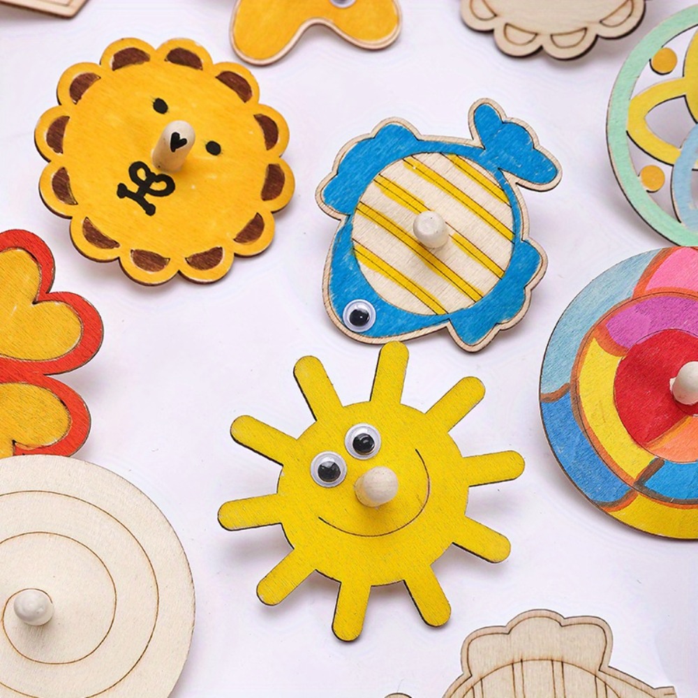 Art Craft Ideas For Kids - 16-delige houten draaitoppen knutselset voor kinderen